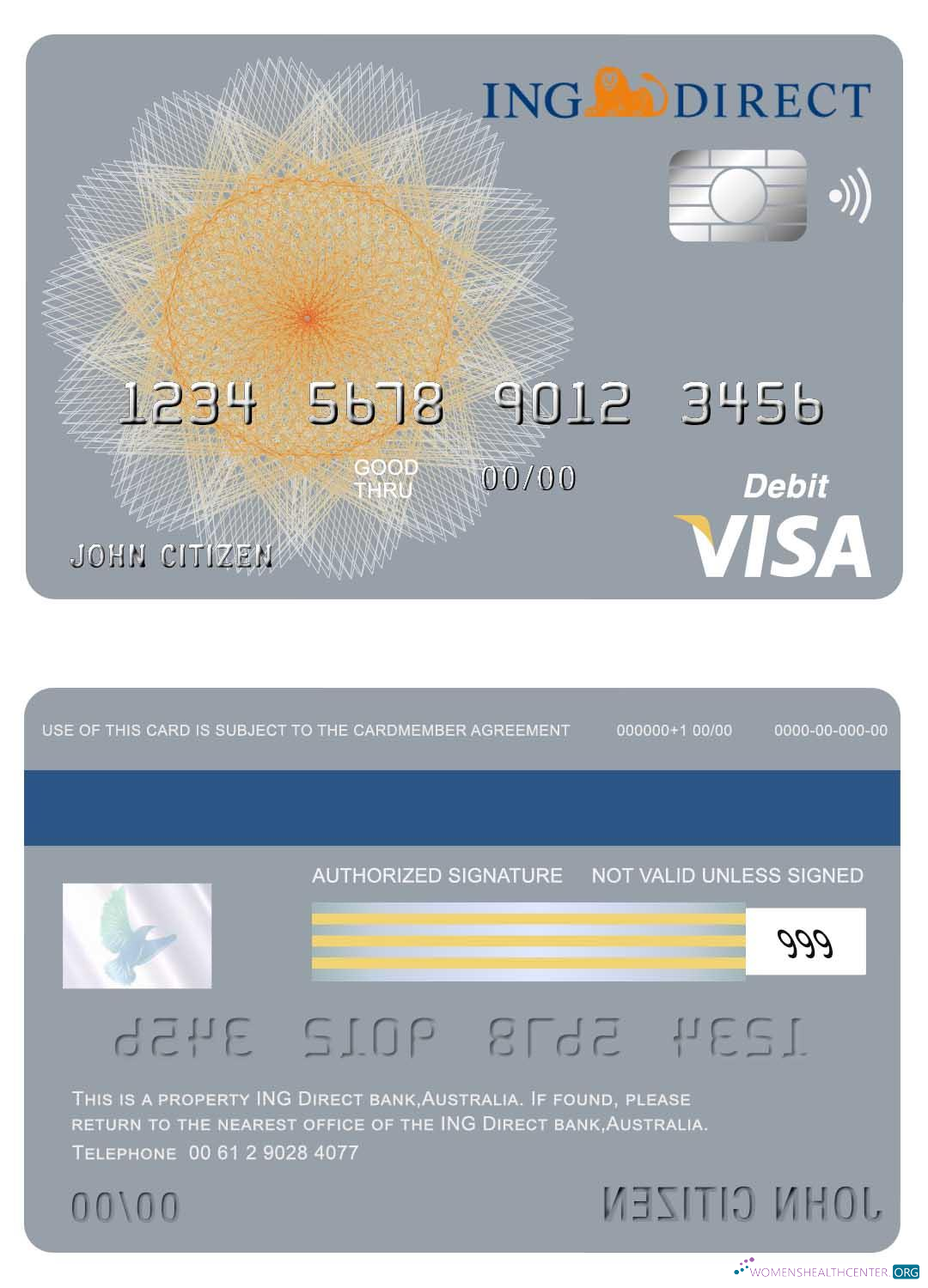 Download Australia ING direct bank visa card Photoshop template